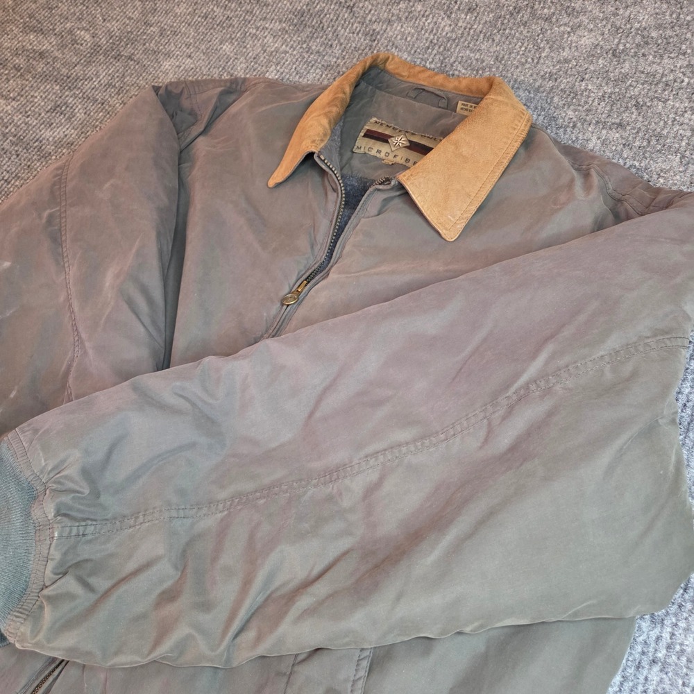 Members Only Microfiber Bomber Jacket Olive Green XXL Leather Collar